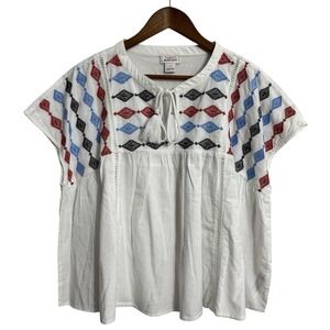 Ariat top womens large white embroidered Aztec tribal boho western festival NWOT